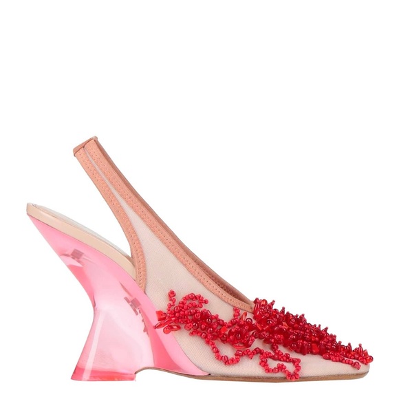 Dries Van Noten Shoes - Dries Van Noten pink 110mm lucite wedge slingbacks w/ red beaded embellishments